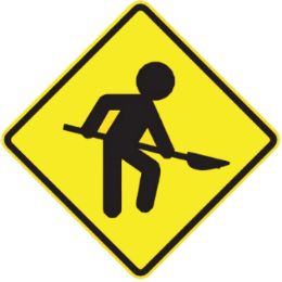 Workers along the way traffic sign