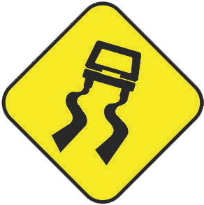 Slippery roads when wet traffic sign