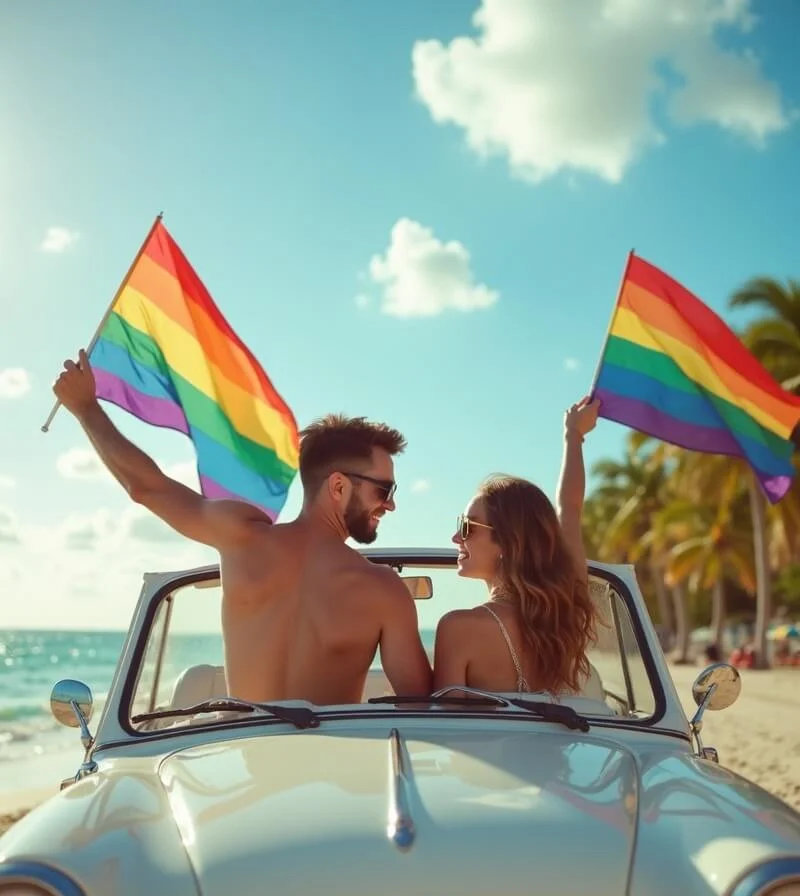 LGBT couple enjoying vacation in Cancun