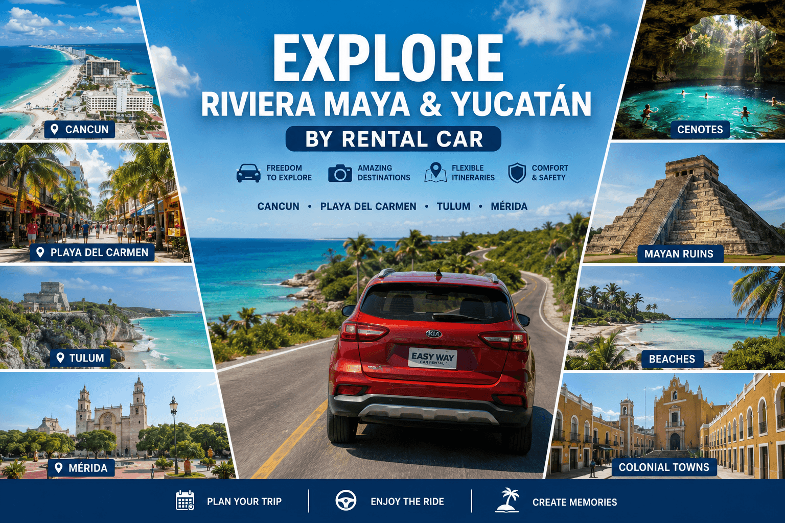 Best Destinations to Explore by Rental Car in Cancun, Playa del Carmen, Tulum & Mérida