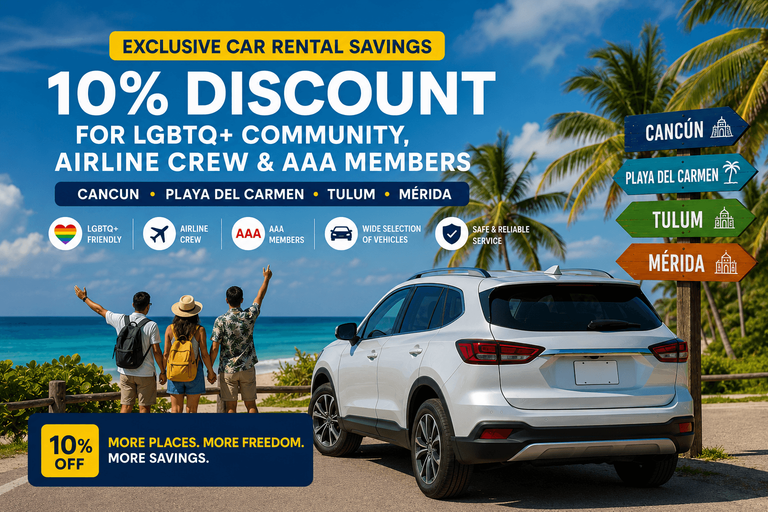 Exclusive 10% Car Rental Discounts for LGBTQ+, Airline Crew
