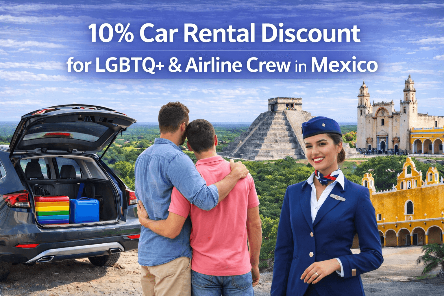10% Car Rental Discount for LGBTQ+ Community & Airline Crew in Mexico